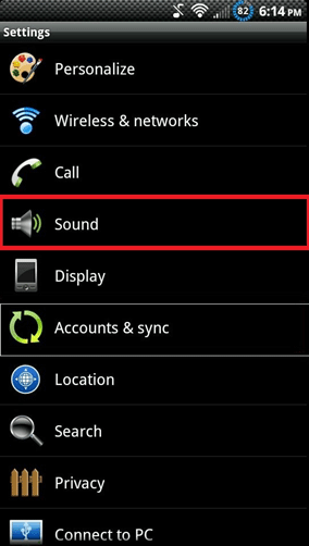 Android Settings Menu, Sound